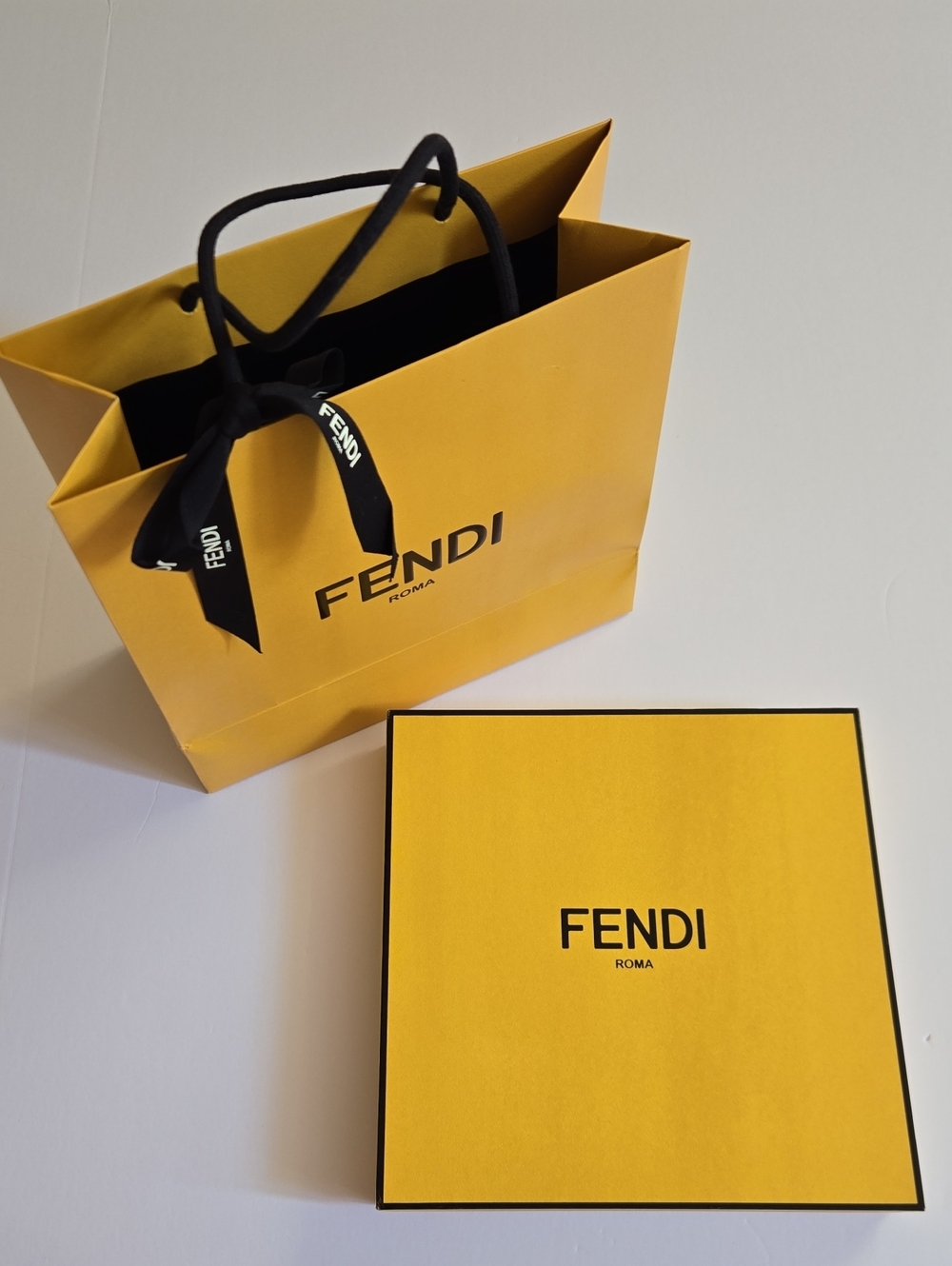 Authentic Fendi Roma designer packaging set featuring the iconic mustard-yellow - Picture 2 of 6